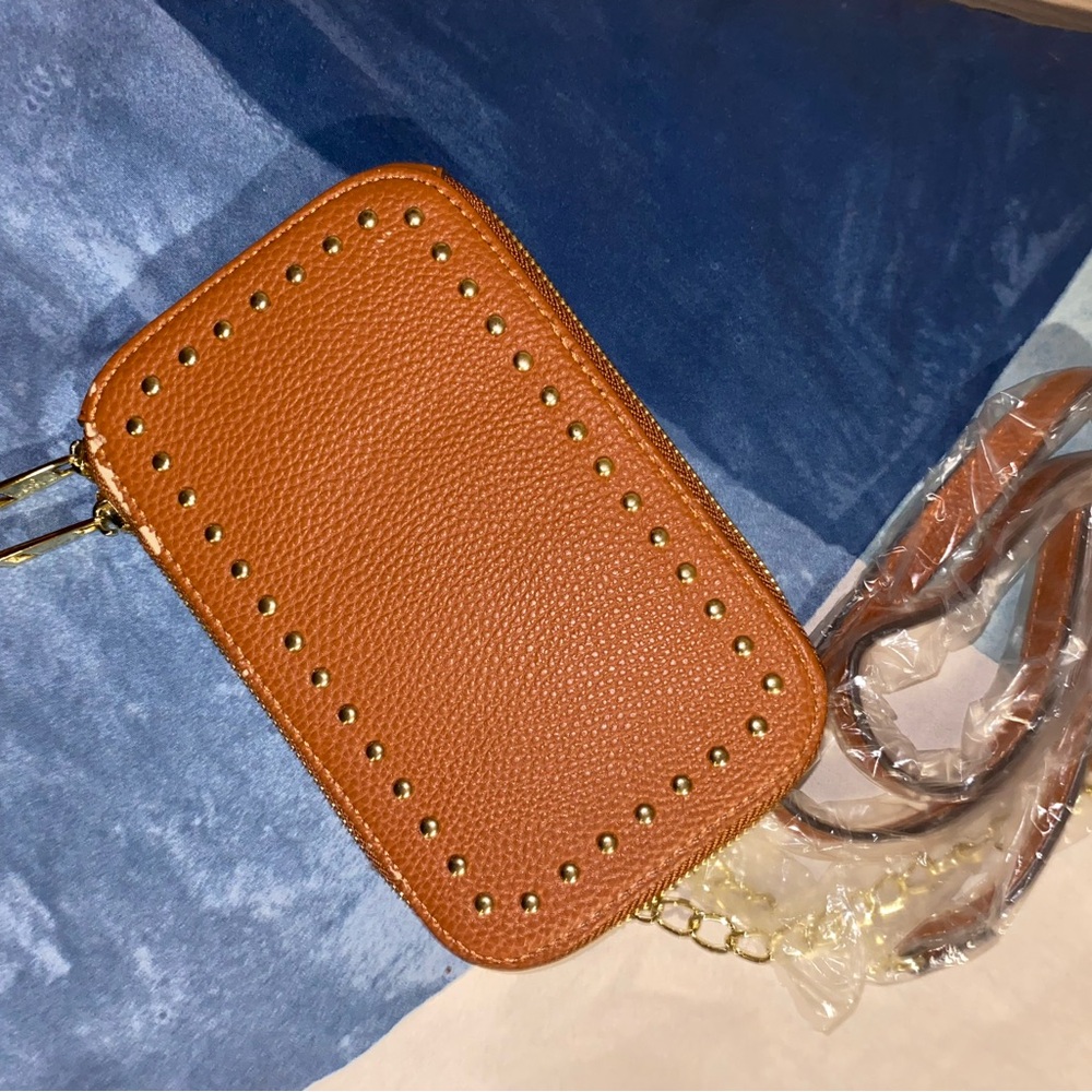 Brown Studded Leather Wristlet